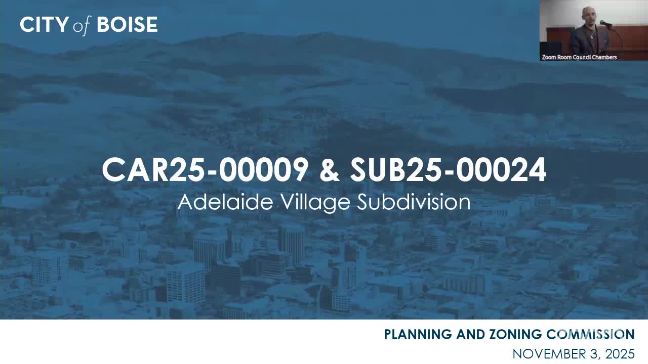 Commission recommends Adelaide Village rezone and preliminary plat; staff conditions require arborist report and path adjustments