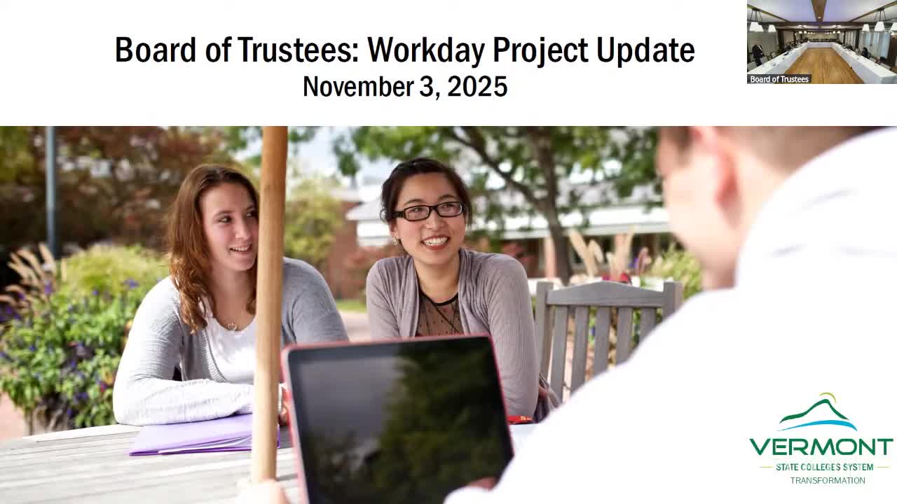 Board hears Workday update; steering committee recommends multi-entity student approach and a $1.6M change-order estimate