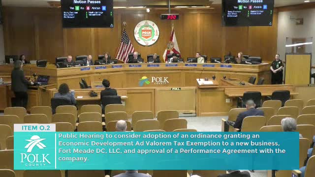 Polk County grants 10‑year, 90% ad valorem tax exemption to proposed Fort Meade data center