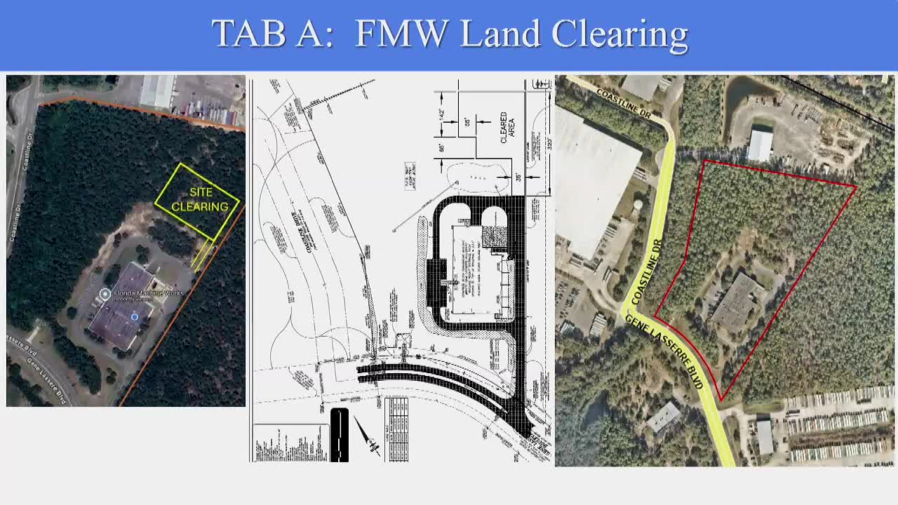 Florida Machine Works seeks to clear forested lot for equipment parking; staff to review gravel and stormwater
