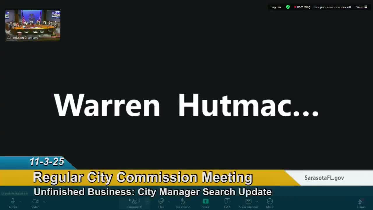 Sarasota narrows city manager recruitment brochure and timeline; commission approves advertising with edits