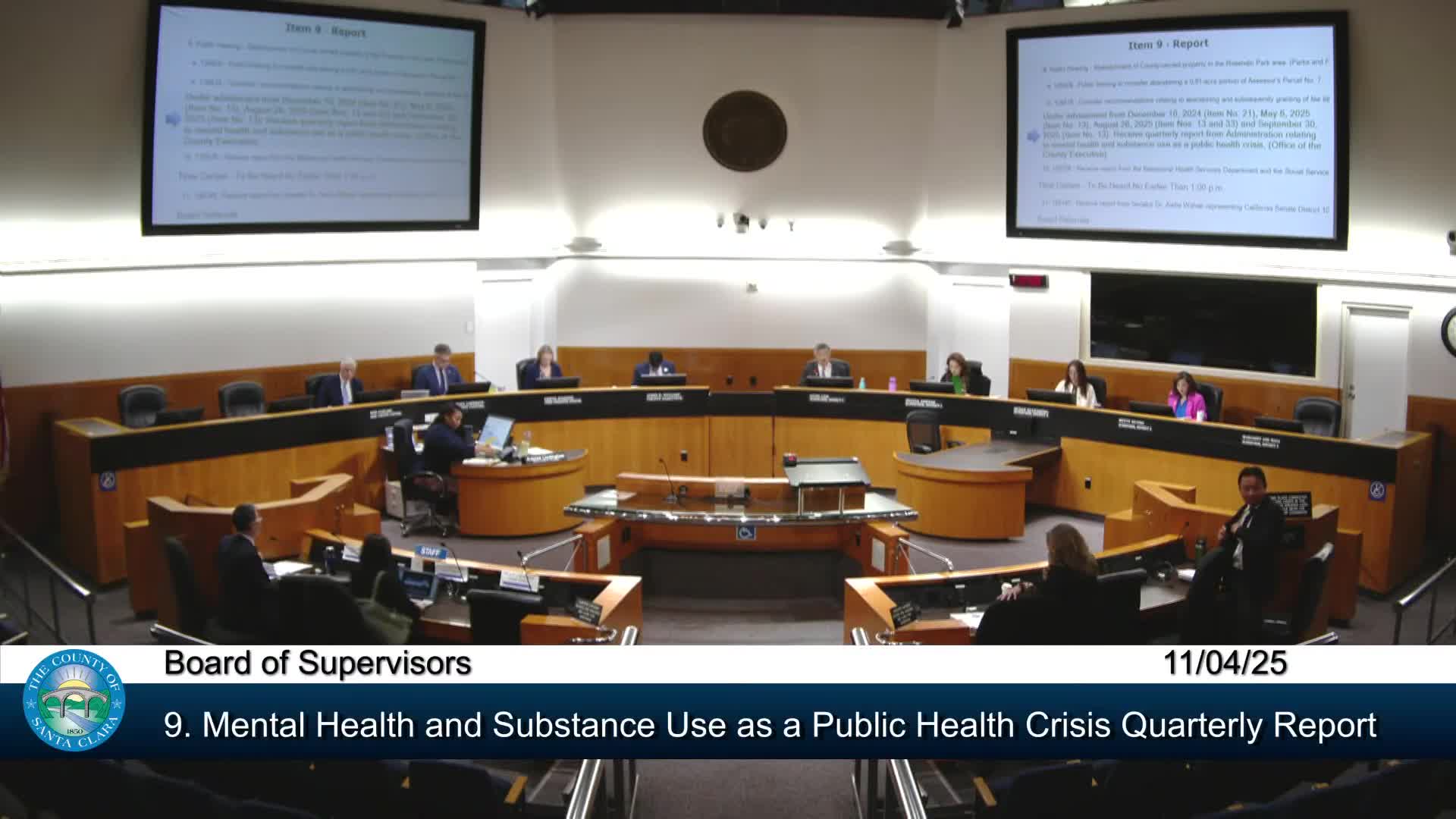 Santa Clara County board hears behavioral‑health crisis update; staff outlines BH Connect opportunities and new beds