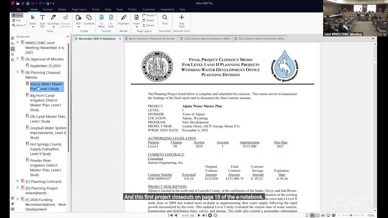WWDC accepts series of water system master plans and closeouts, recommends sponsors pursue next development steps