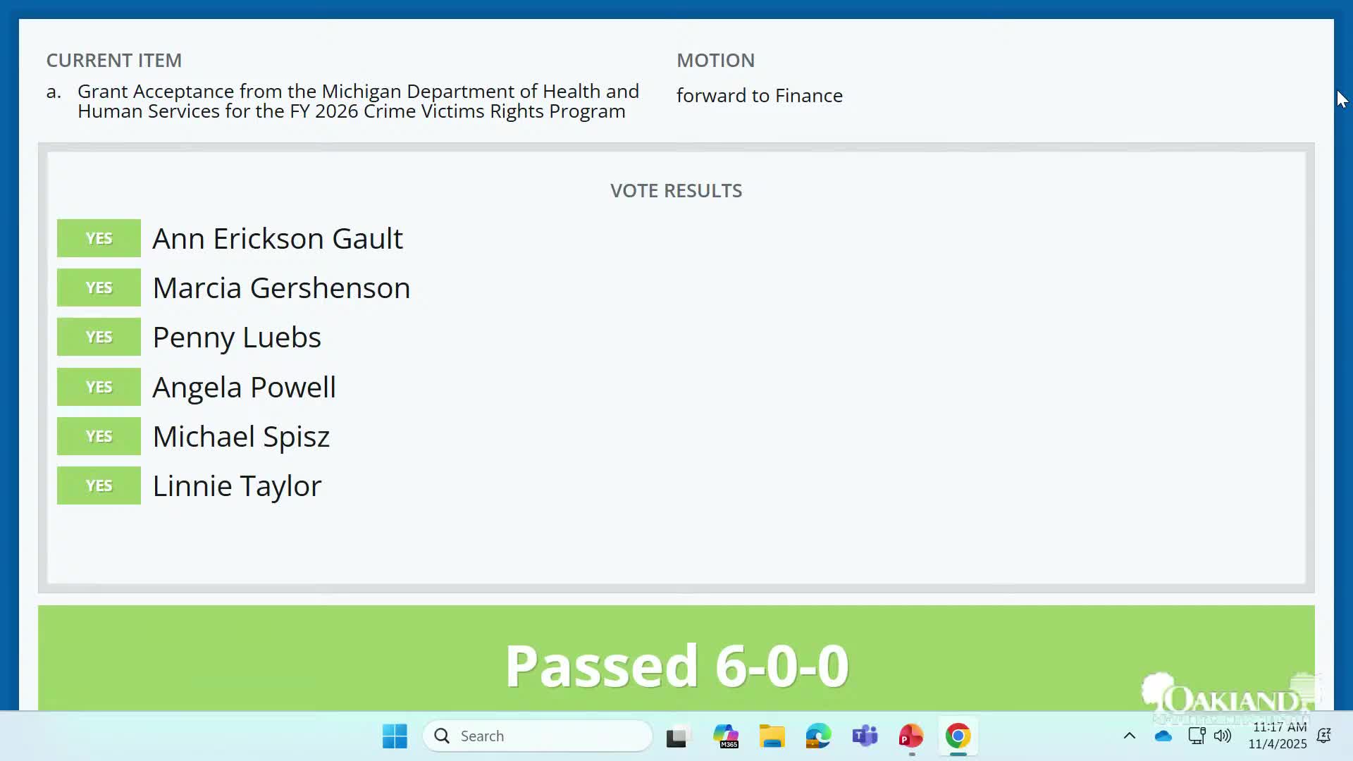 Oakland County committee approves urgent‑care grant rollover, prosecutor victim‑services funding and co‑responder sustainment
