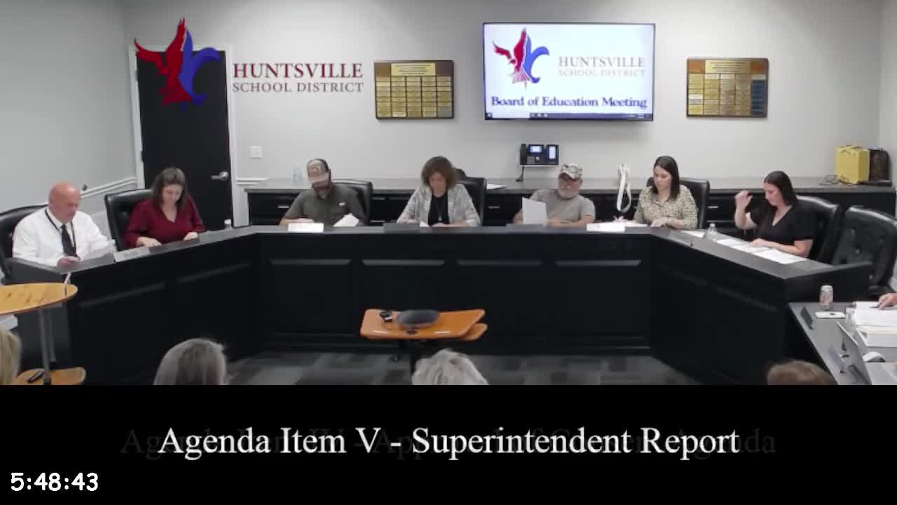 Huntsville School District board approves $500 holiday bonus and reviews bus purchases, roofing grant and paving change order