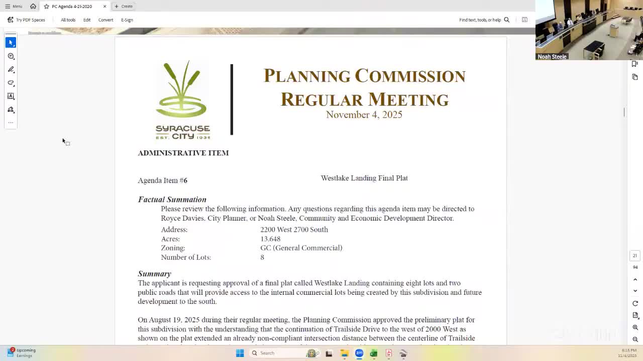 Planning commission approves Westlake Landing final plat at 2200 W. 2700 S.