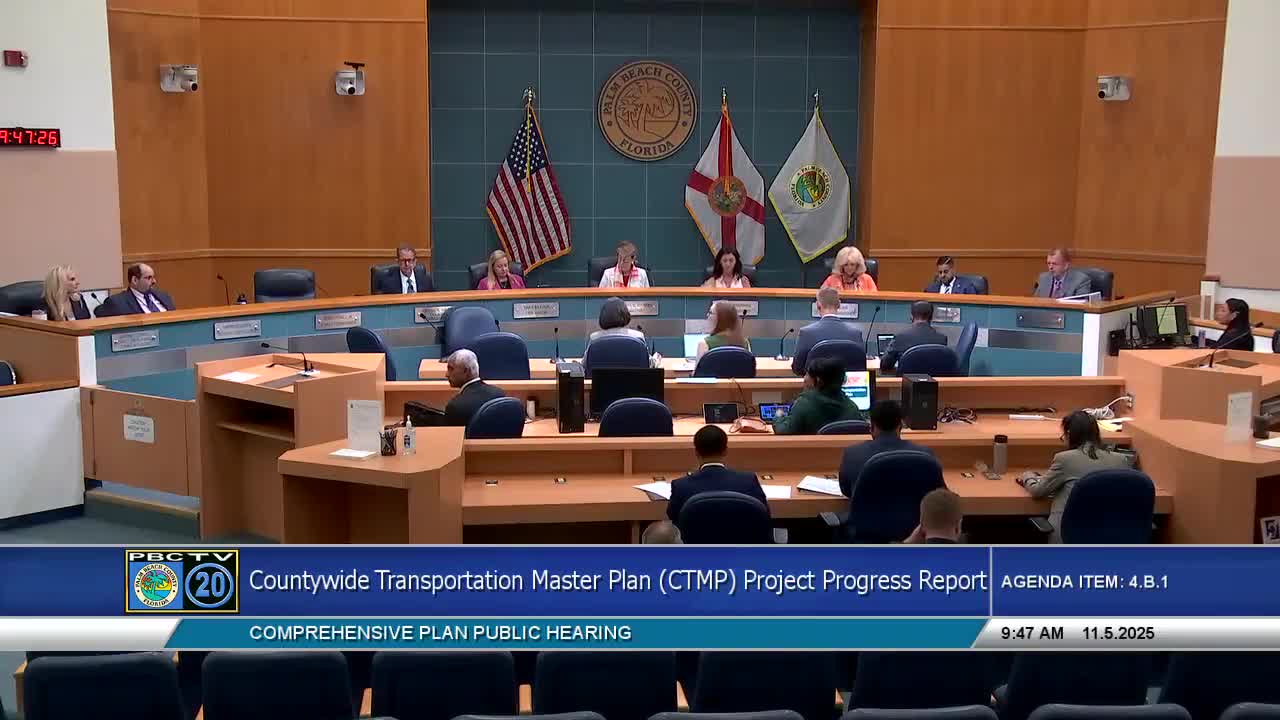 Palm Beach County receives CTMP progress report; consultants cite congestion, East–West needs and tech opportunities