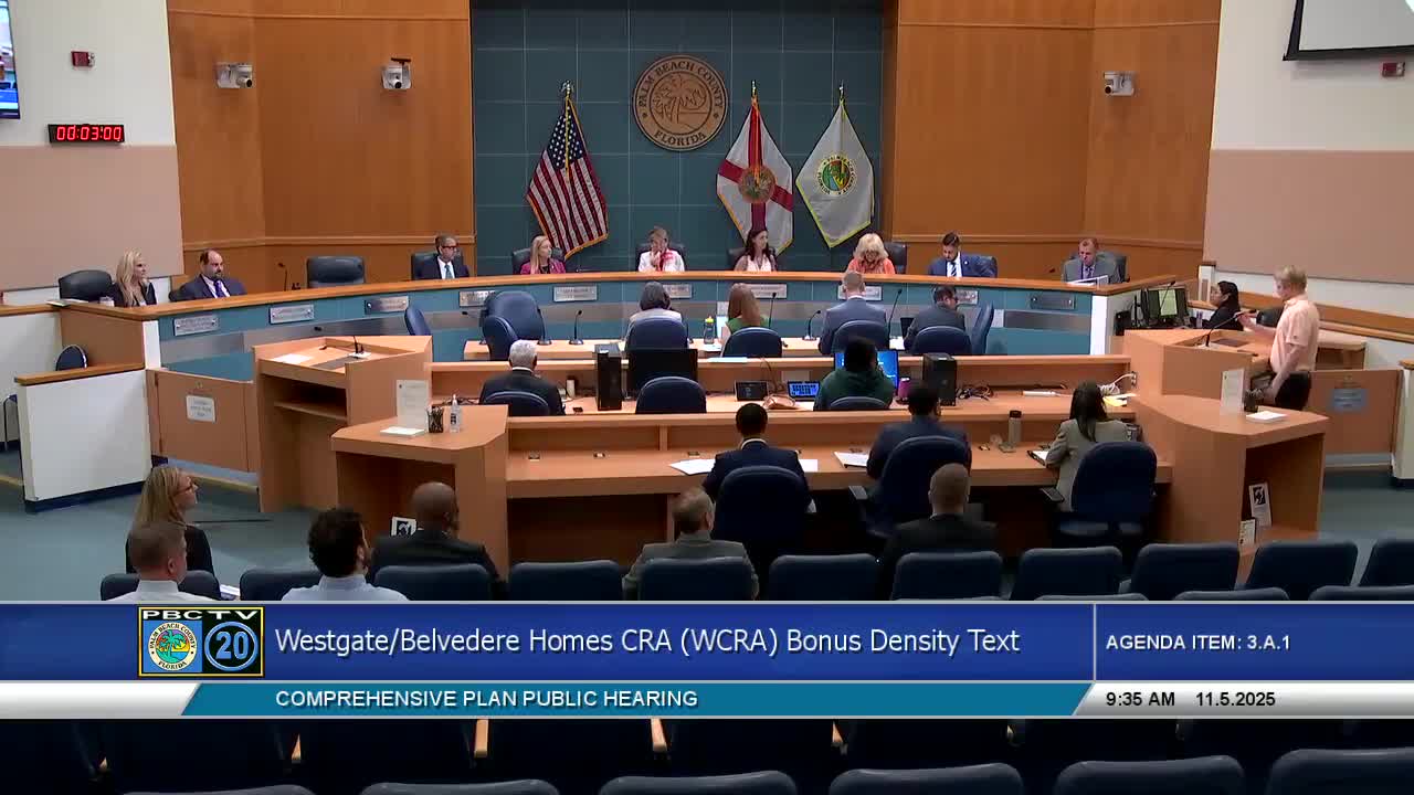 Developer-backed effort to expand CRA density bonus moves forward; board transmits text amendment 6–0