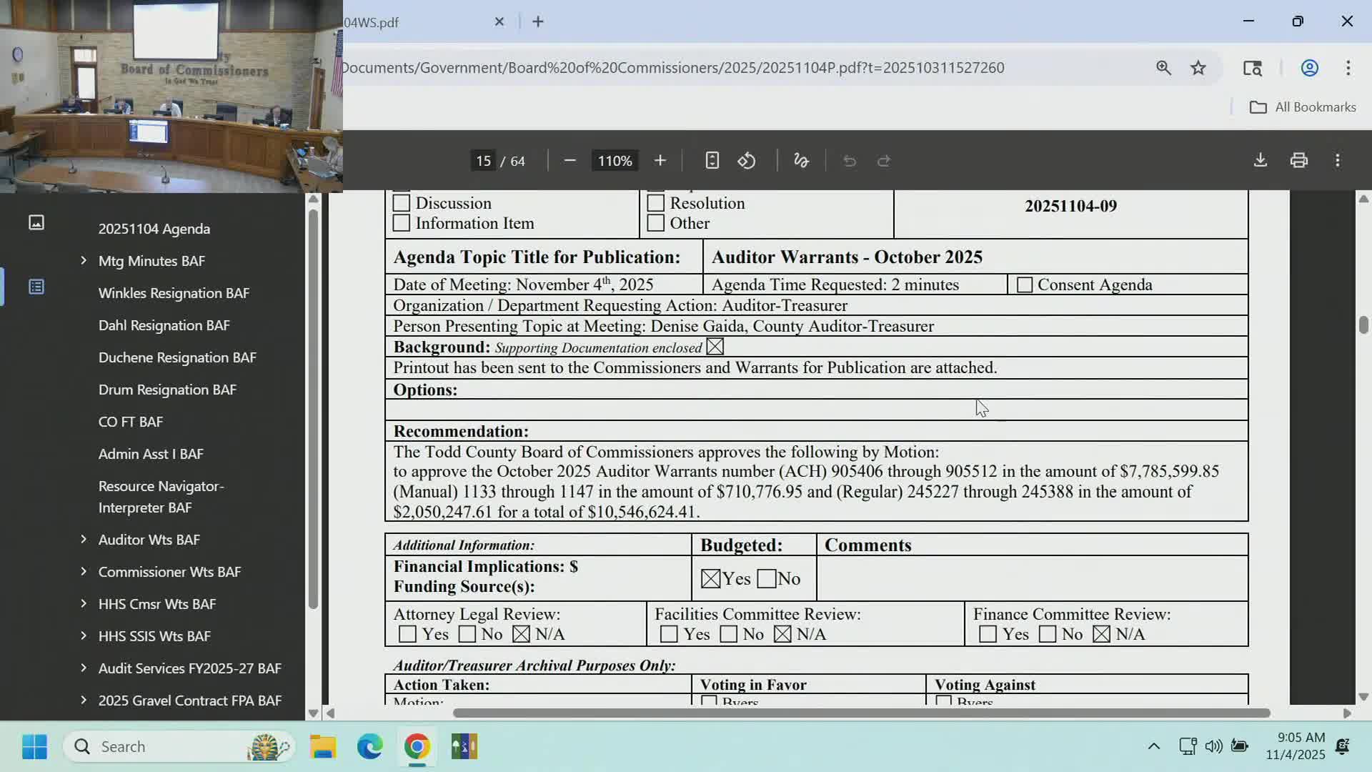 Todd County approves October warrants totaling about $10.7 million and several agency warrant batches
