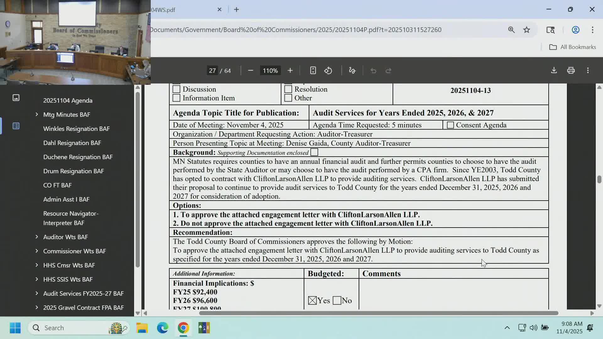 Todd County hires CliftonLarsonAllen for 2025–2027 audits