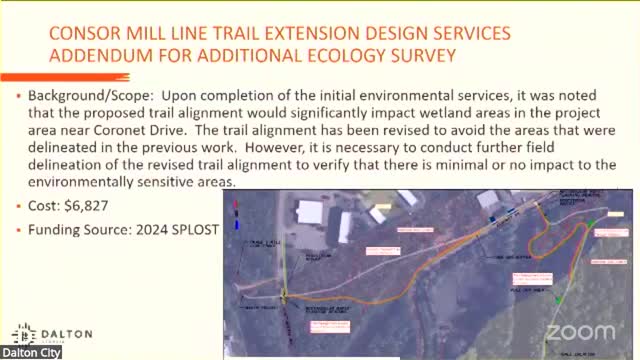 Dalton approves $6,827 ecology-survey addendum for Mill Line Trail realignment