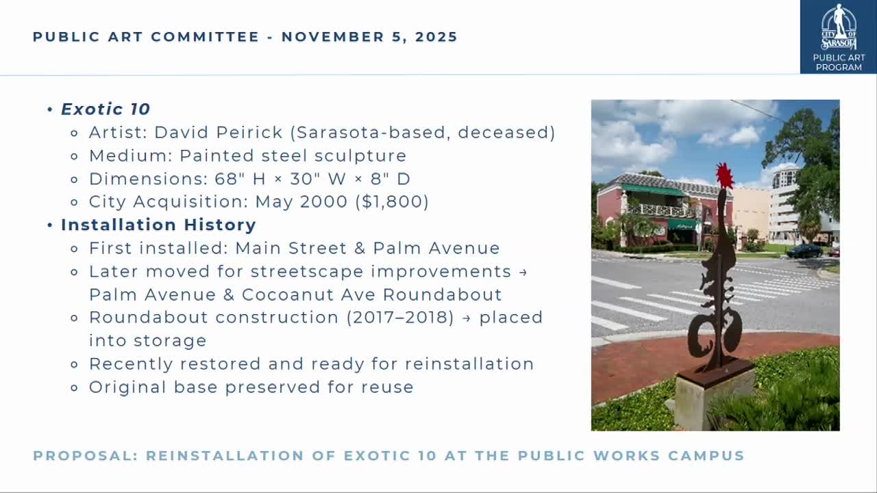 Public Art Committee approves reinstallation of restored "Exotic 10" at Public Works campus