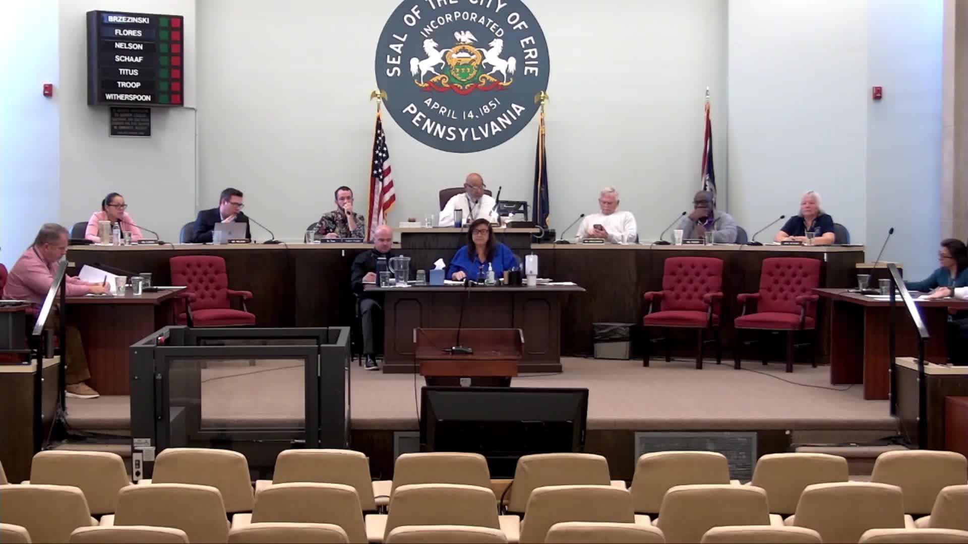 Erie council adopts DCNR grant appropriation, advances multiple appropriations and water-authority borrowing ordinances on first reading