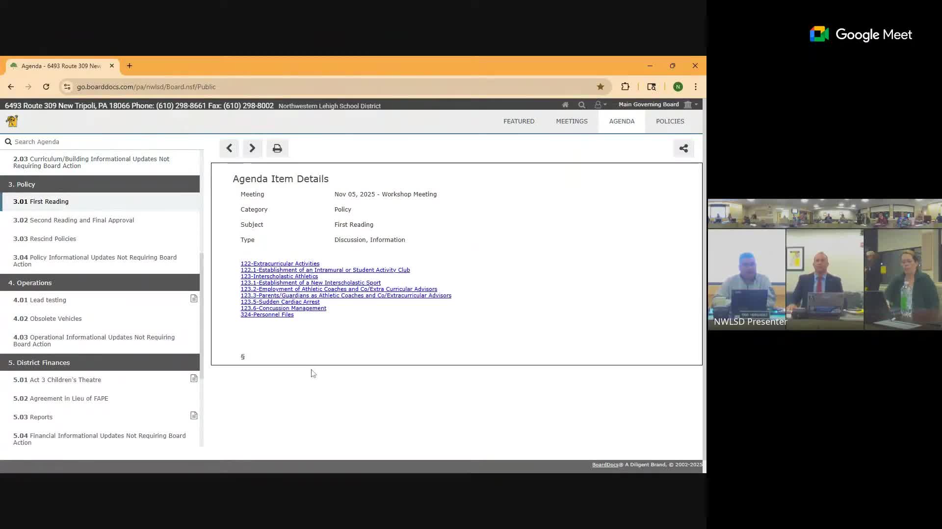 Board reviews athletics, student-safety and personnel policy updates including cardiac arrest and concussion rules