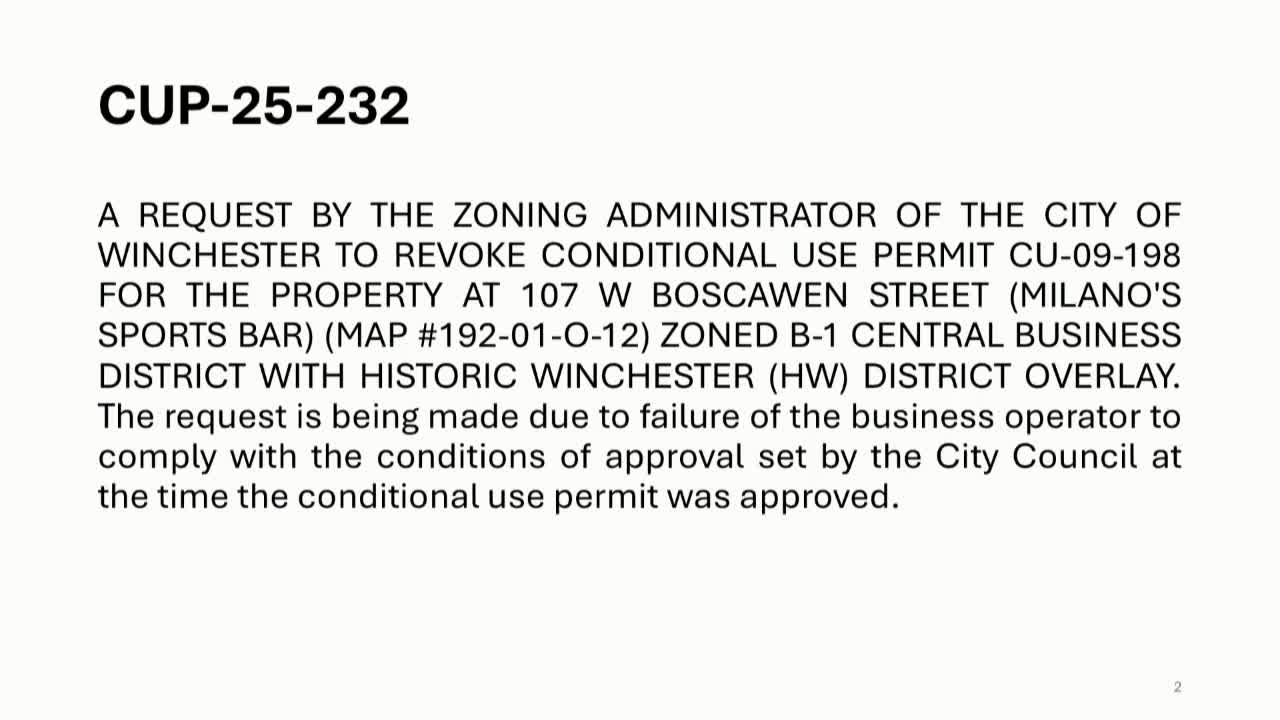 Winchester planning commission reviews revocation of Milano's entertainment permit after repeated police calls