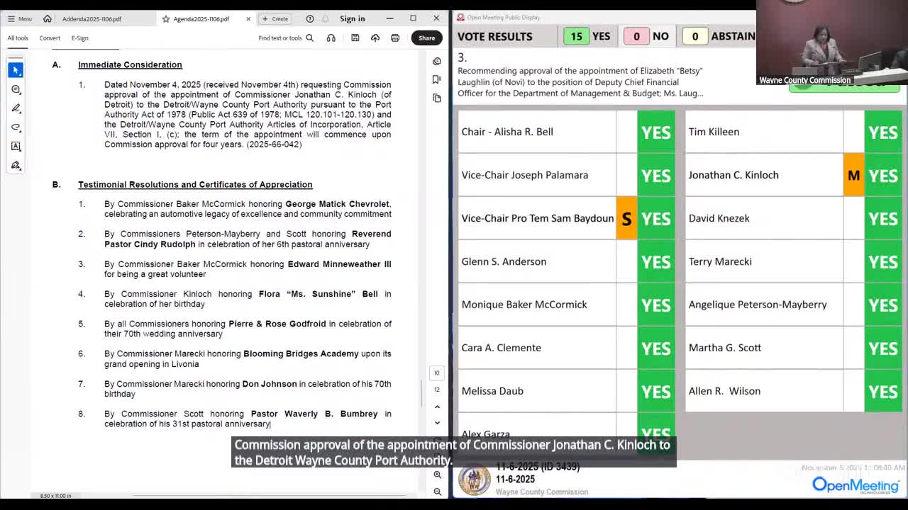 Commissioner Jonathan C. Kinloch named to Detroit‑Wayne County Port Authority