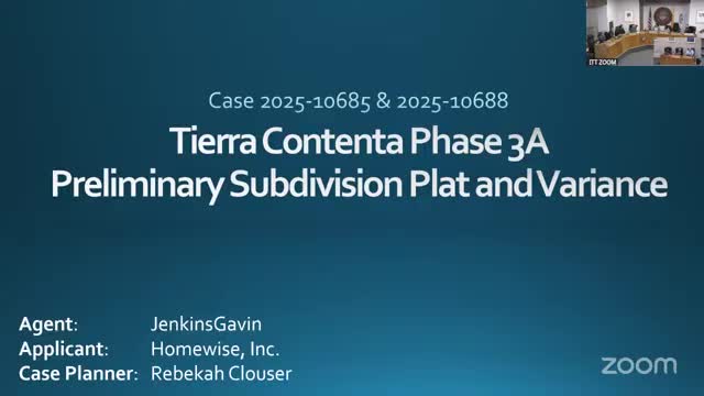 Planning Commission Approves Tierra Contenta Phase 3A Plat and Grants Variance for 30% Slopes