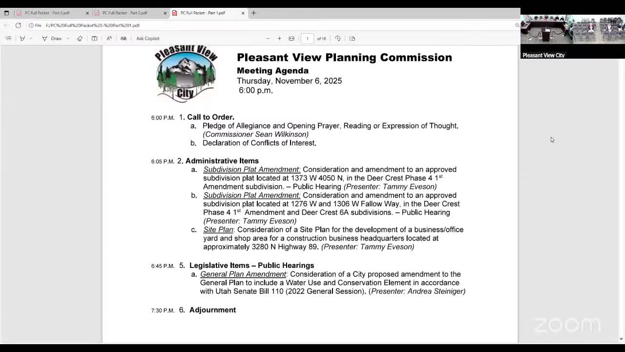 Pleasant View planning commission tables Deer Crest lot‑line and easement amendment
