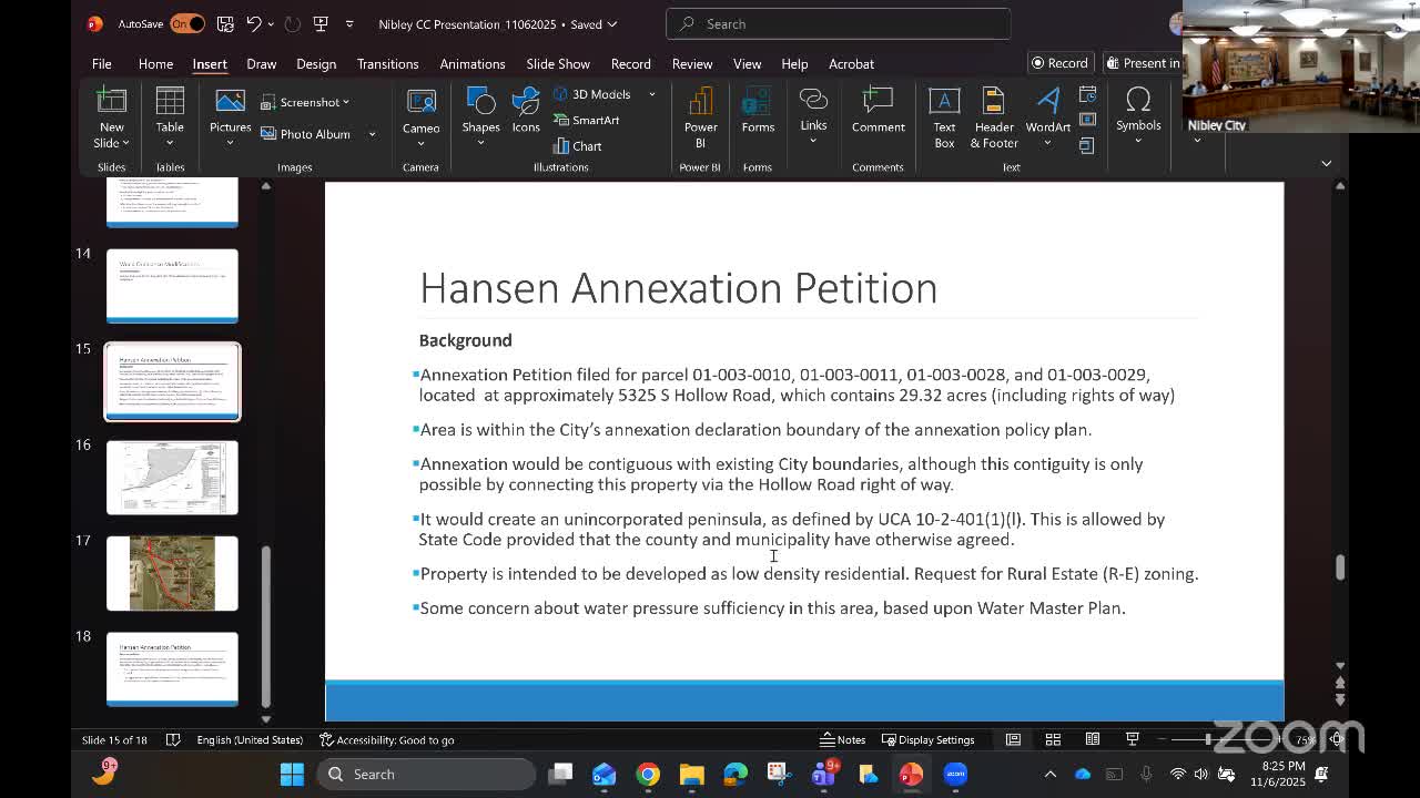 Council accepts Hollow Road annexation petition for further study; conditions include Cache County agreement and water‑modeling