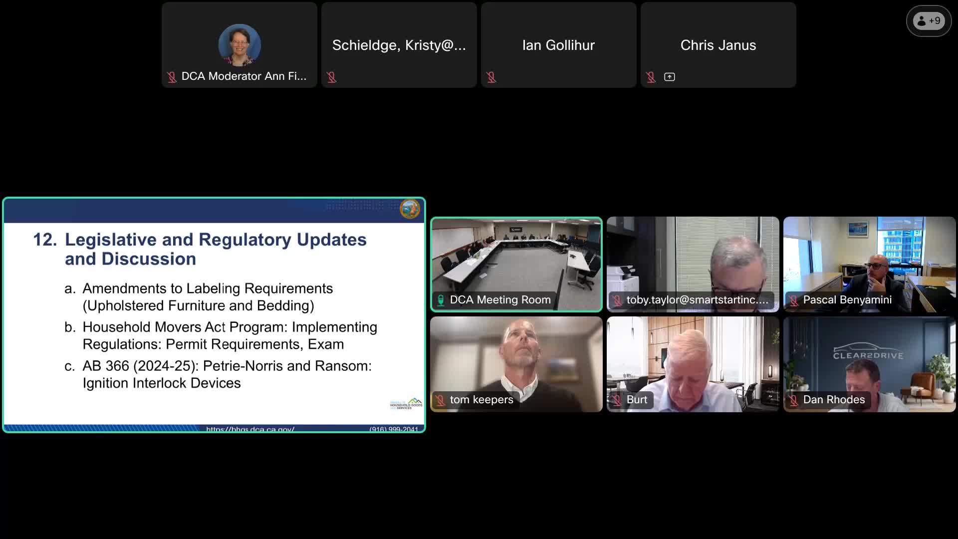 Labeling rulemaking advances; draft household‑movers permit regulation circulated; AB 366 amended and signed