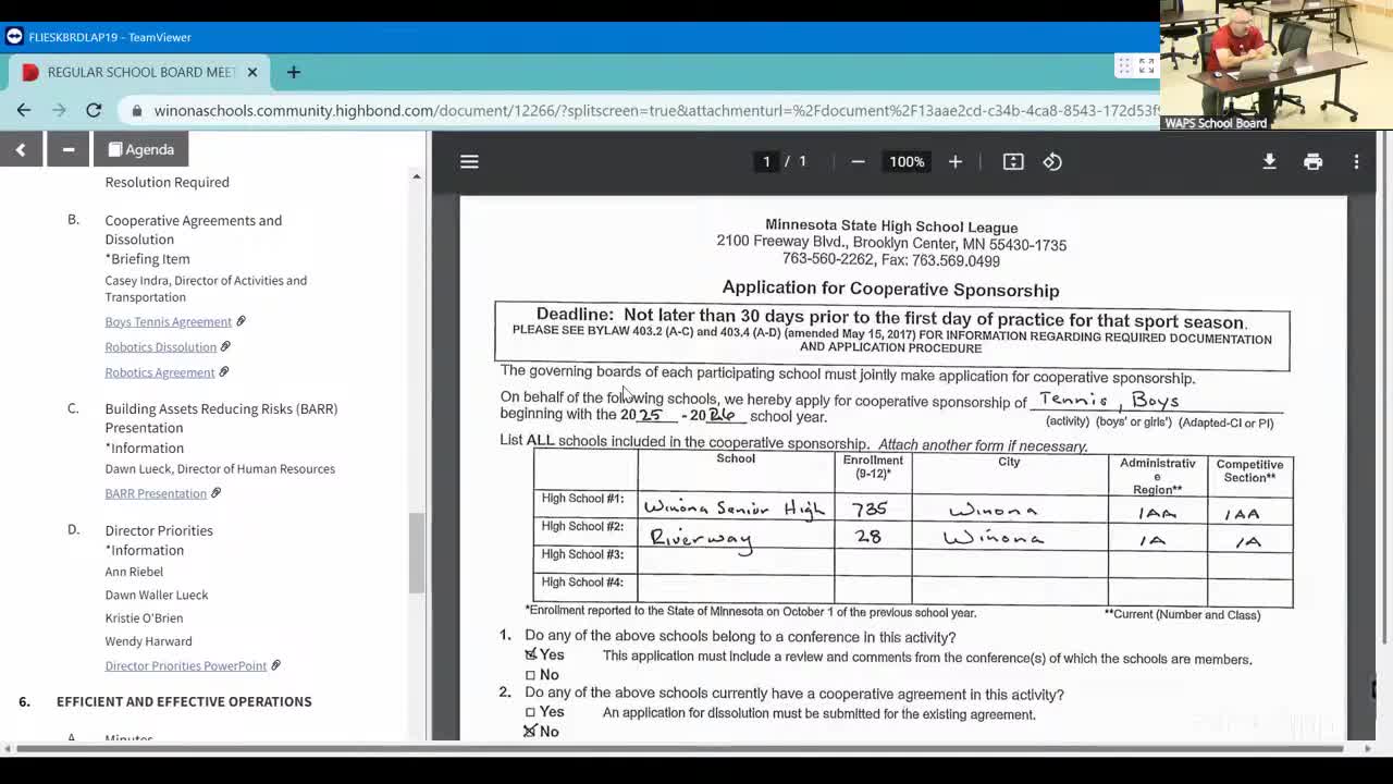 Winona briefs cooperative agreements for boys tennis and robotics; approvals pending league signoff