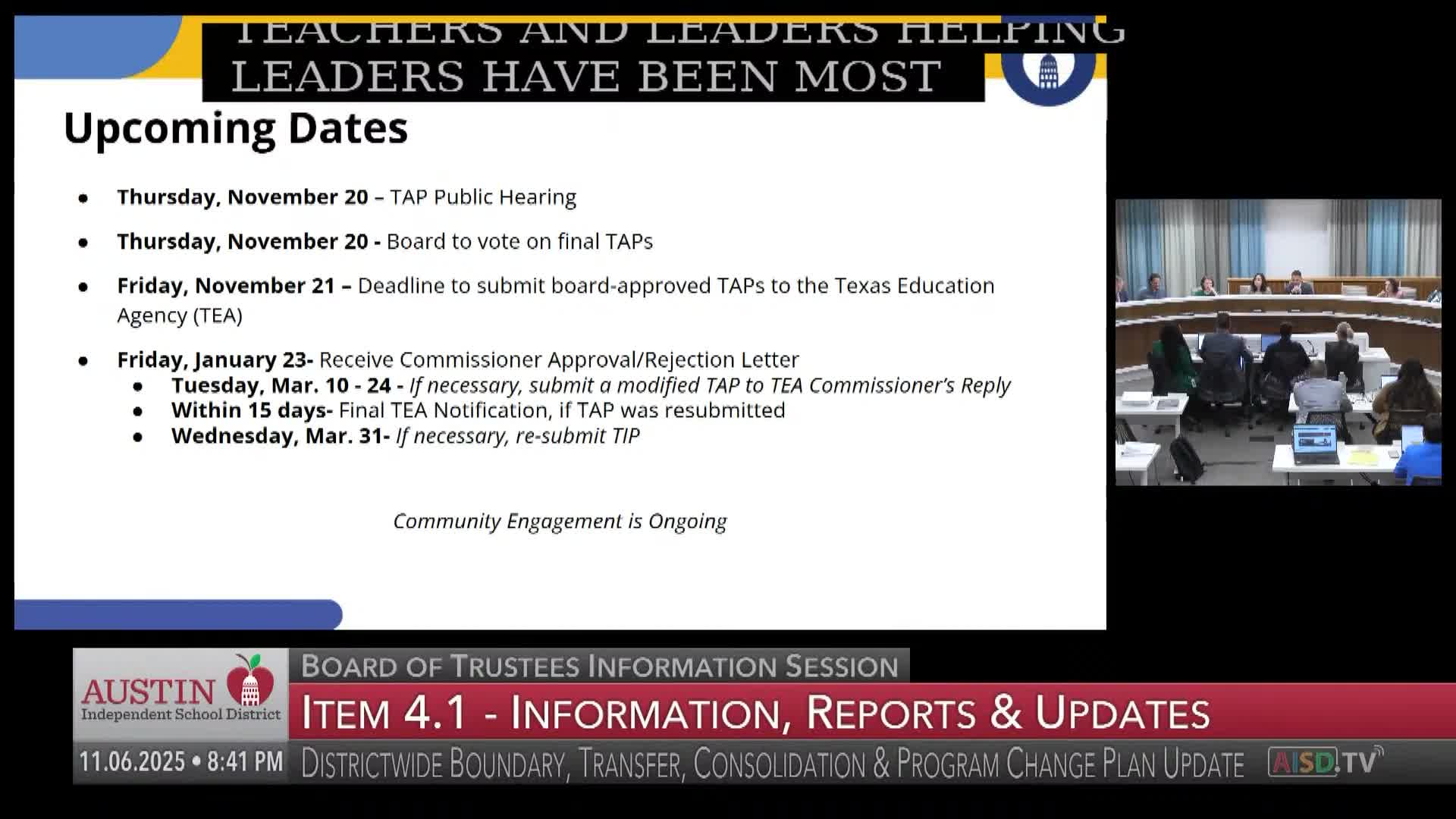 Austin ISD details TAP strategies, restart and reassign plans; teA deadline Nov. 21