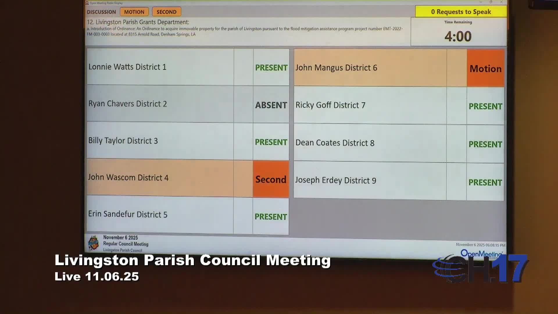 Livingston Parish introduces ordinance to acquire property under flood-mitigation assistance program; public hearing set for Nov. 20