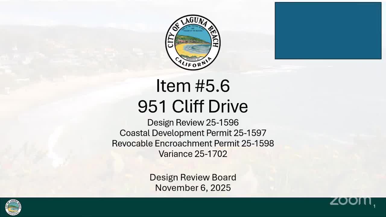 Design Review Board approves additions at 951 Cliff Drive with landscaping height limit