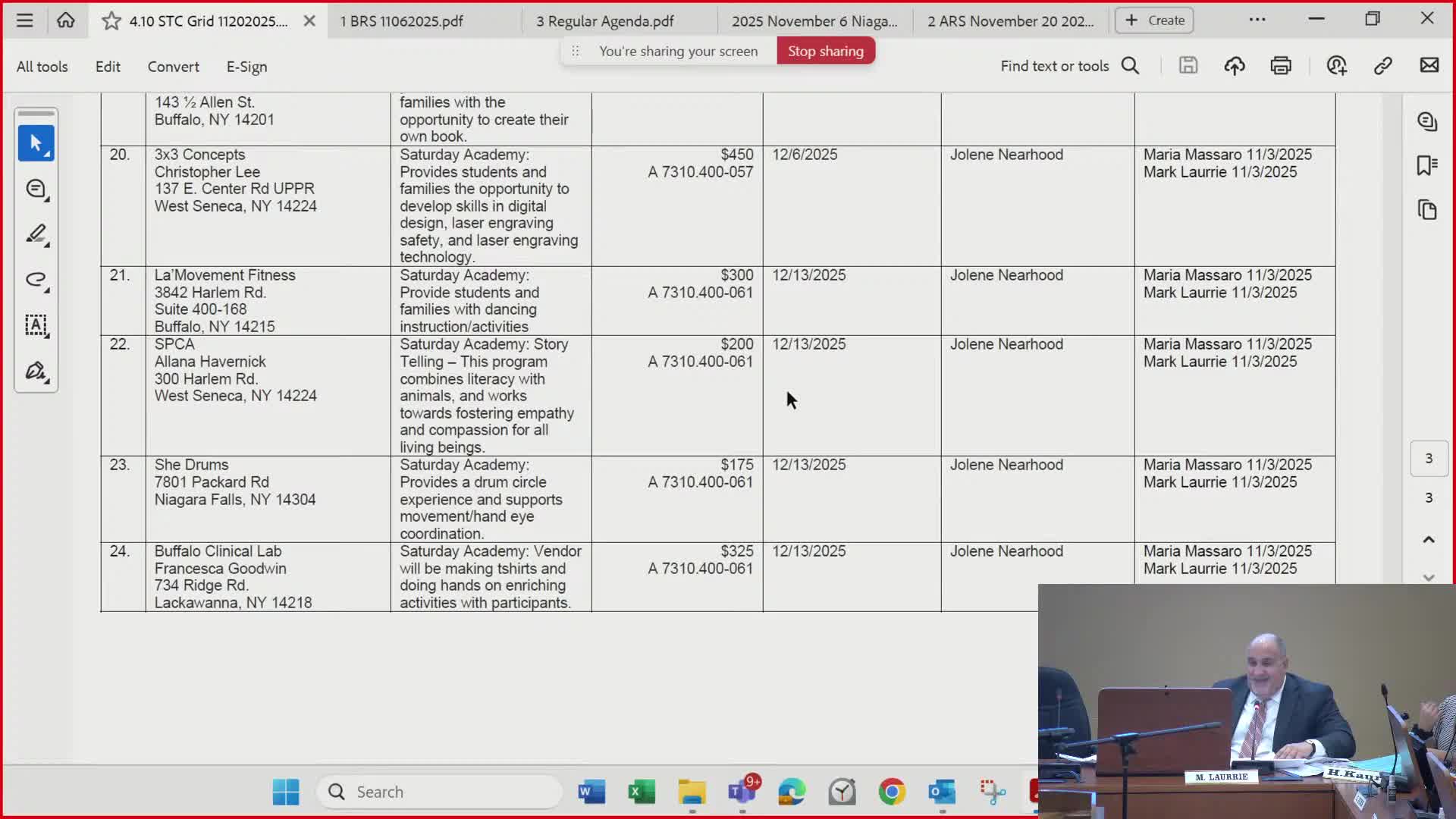 Board hears contract, program and grant highlights including Saturday academies and JUUL settlement funds