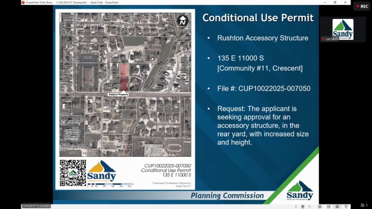 Commission approves oversized accessory building for residential lot at 135 E. 110 S.