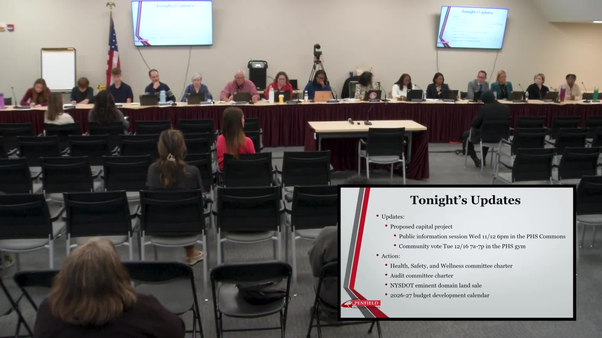 Board schedules Dec. 16 capital‑project vote, approves 2026–27 budget calendar and upcoming information session