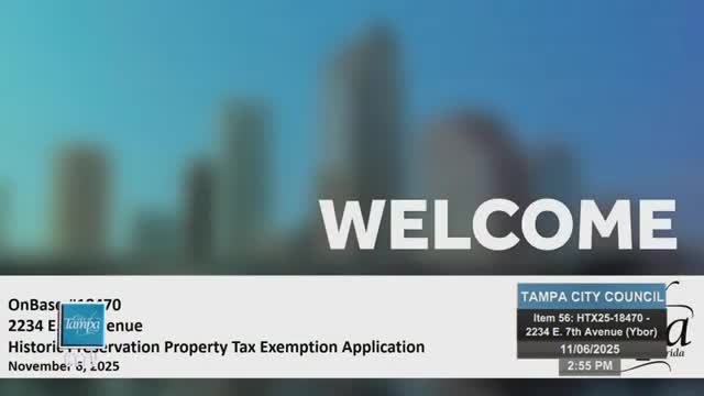 Council approves first reading of historic tax‑exemption for Ybor City rehabilitation at 2234 E. 7th Ave.