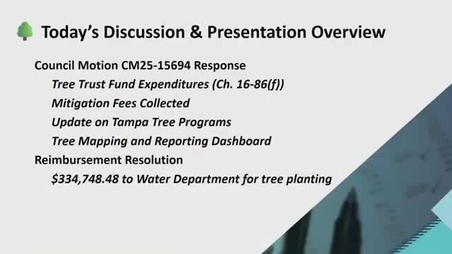 Council delays Tree Trust Fund reimbursement for water‑department plantings after questions on species, cost and precedent