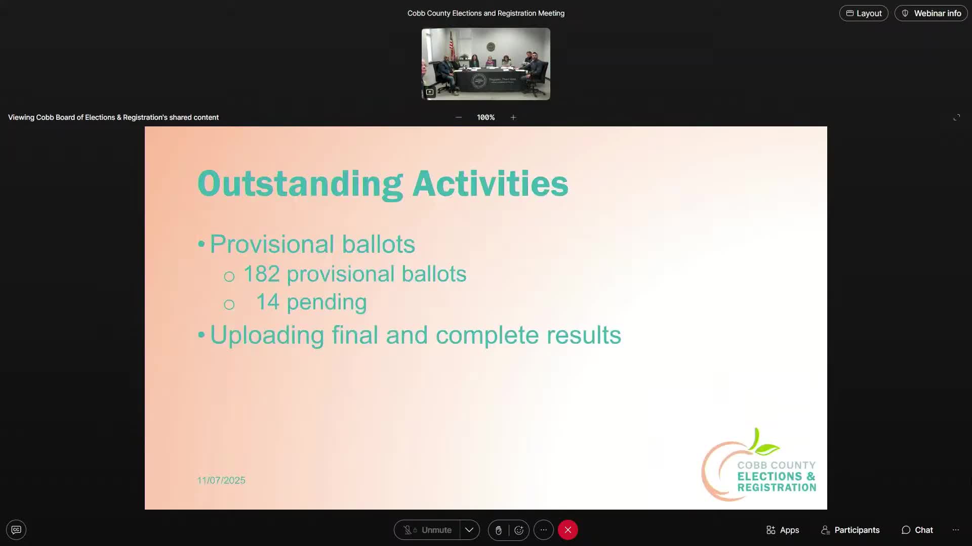 Cobb County elections staff report provisional processing, explain small counting discrepancies; recount rules and Ward 5 runoff possible