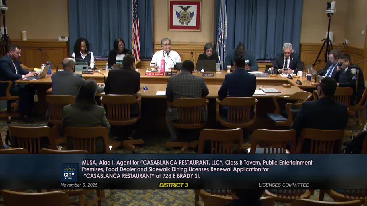 Licenses committee renews Casablanca�s tavern license with warning; Keefe warehouse matter left open