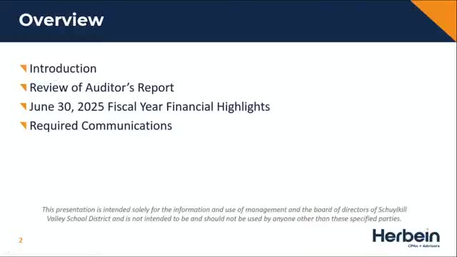 Schuylkill Valley board accepts annual audit; auditors issue clean opinion with federal component pending