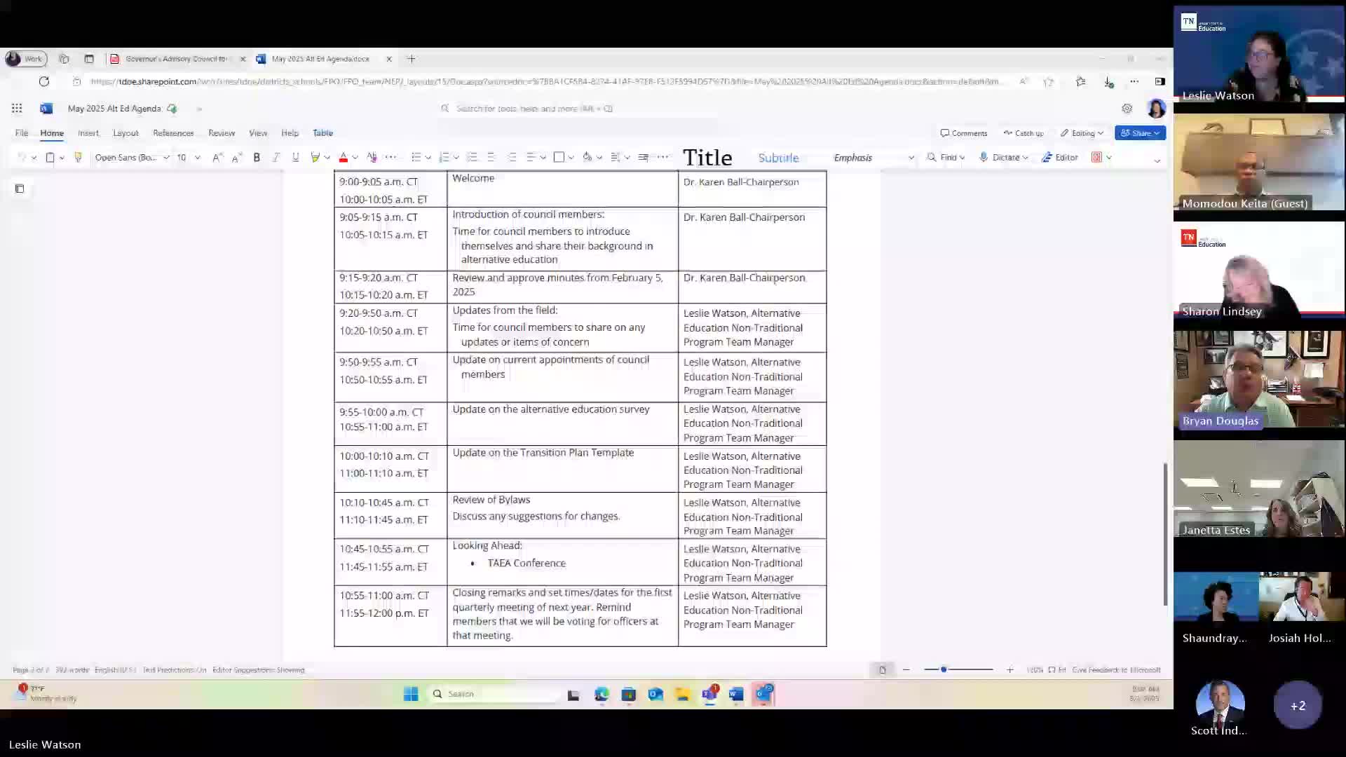 Council sets priorities and logistics: restorative practices, reappointments, conference plans and next meeting