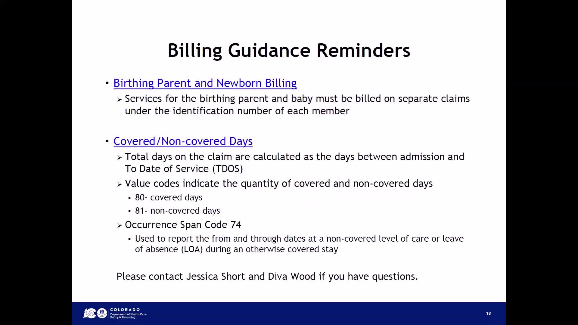HCPF reminds hospitals to bill mother and newborn separately and to report covered/noncovered days correctly
