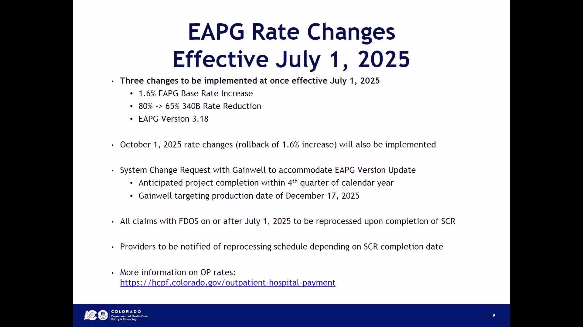 HCPF outlines EAPG implementation timeline, rate updates and rulemaking ahead of Medical Services Board hearings