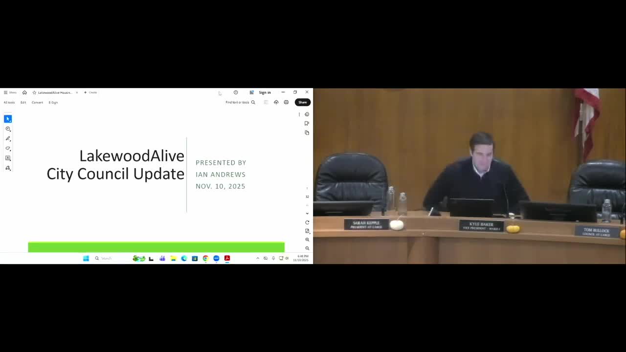 Lakewood Alive outlines housing outreach and small-business support; flags garages, hoarding and senior housing needs
