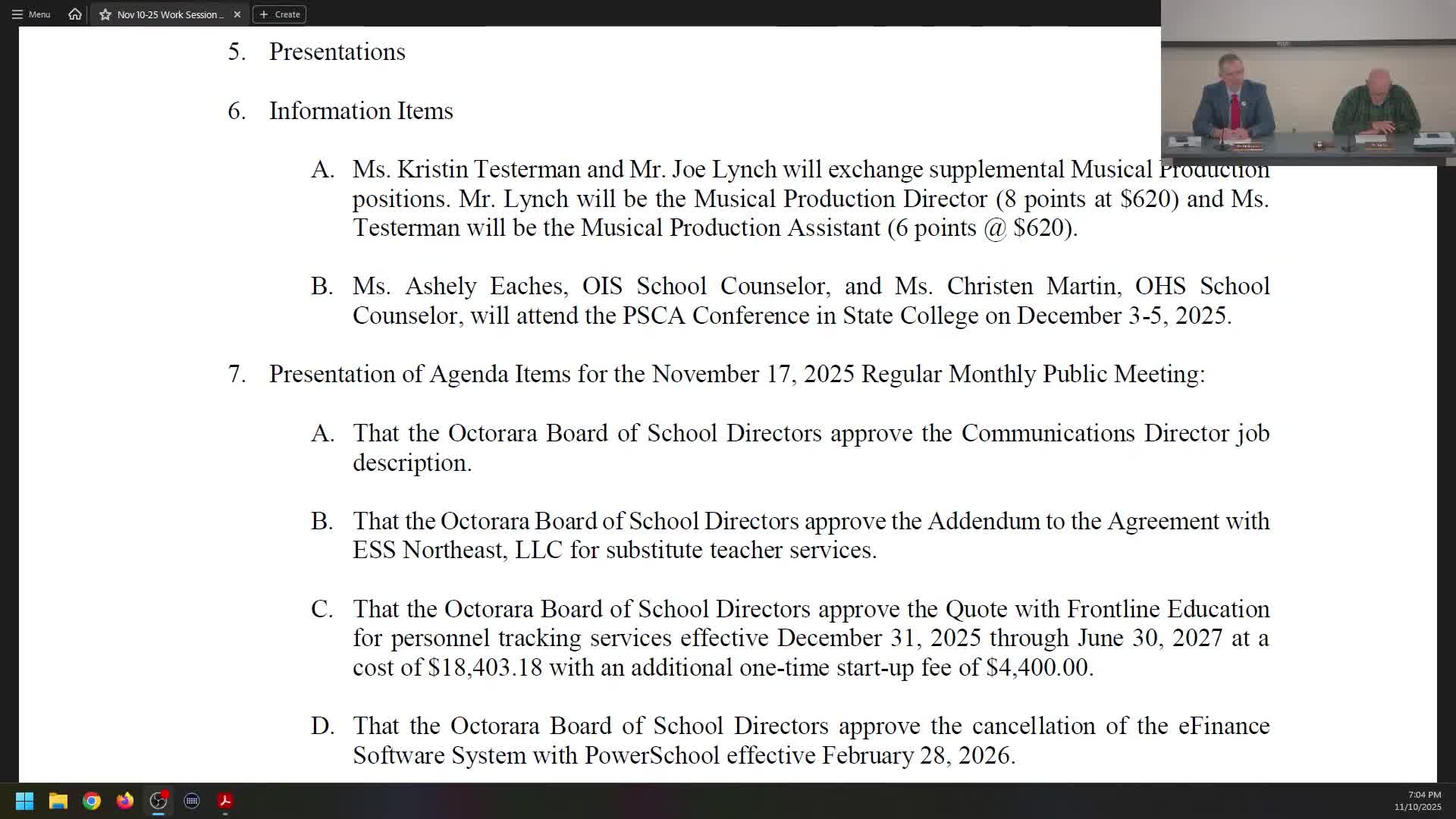 Octorara Area SD board presents personnel slate, contracts and software changes for Nov. 17 agenda