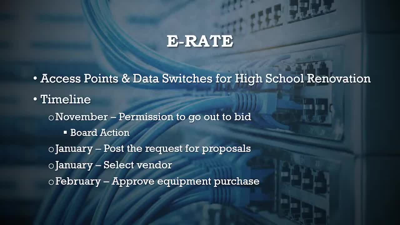 District to seek bids for high‑school network upgrade; E‑Rate would cover ~60% of eligible costs