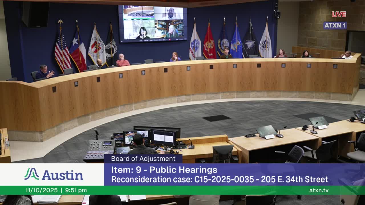 Board denies reconsideration request on prior decision; members suggest ordinance review