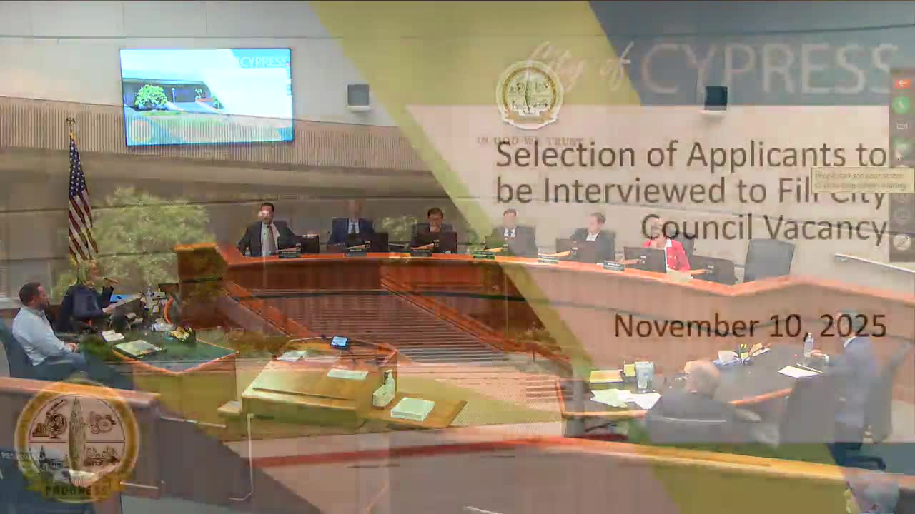 Cypress council narrows applicant pool to seven for interviews to fill District 5 seat