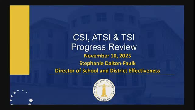 District briefed board on progress and supports for state‑identified schools, emphasizing Rollins Center literacy work
