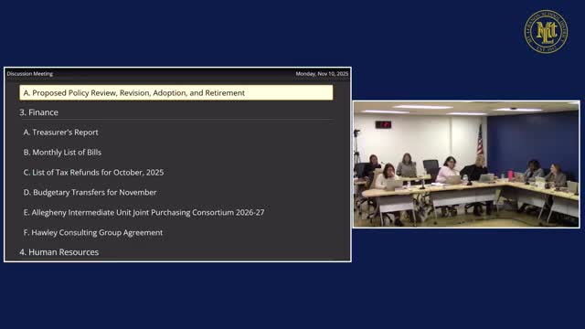 Mount Lebanon reviews finances; administration recommends AIU consortium participation and a $6,800 GASB 75 valuation contract