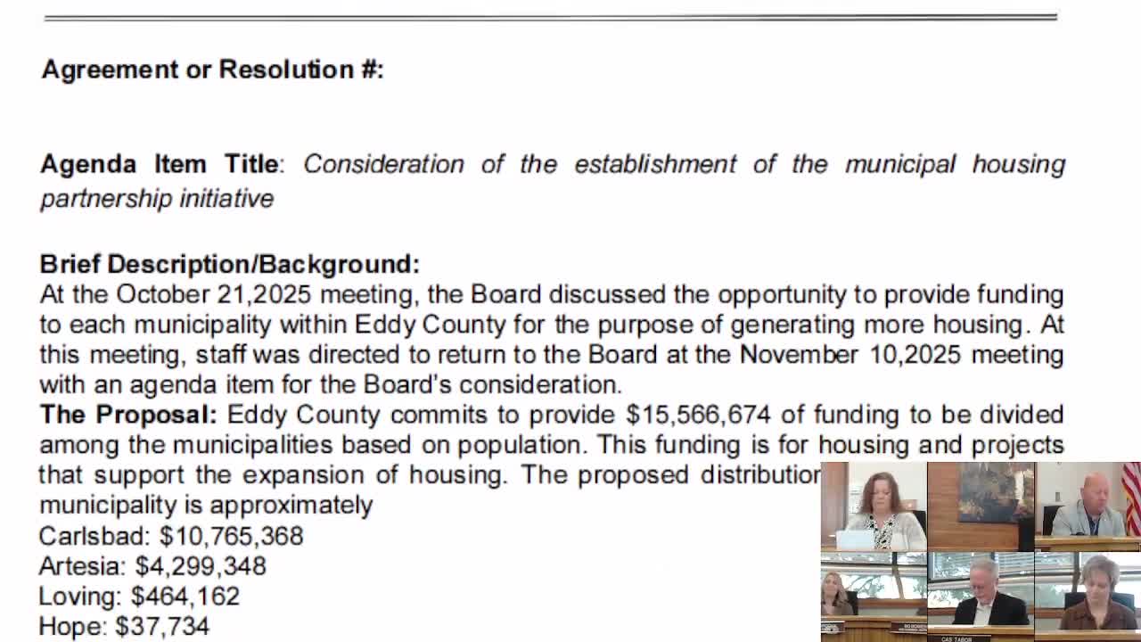 Eddy County sets aside $15.57 million for municipal housing projects, opts against fixed per‑town allocations
