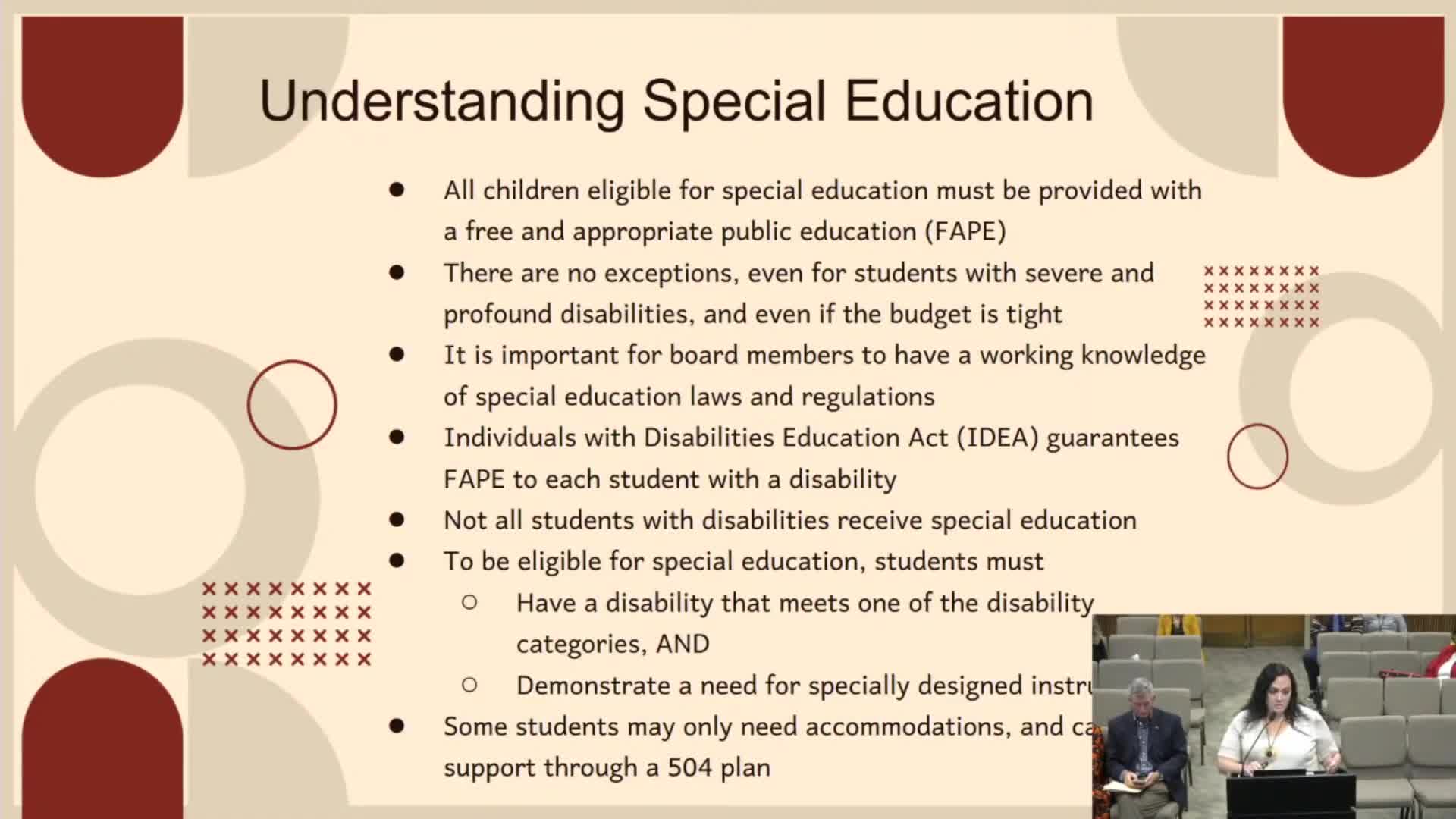 Board hears detailed special-education overview emphasizing timelines, parental consent and statewide monitoring