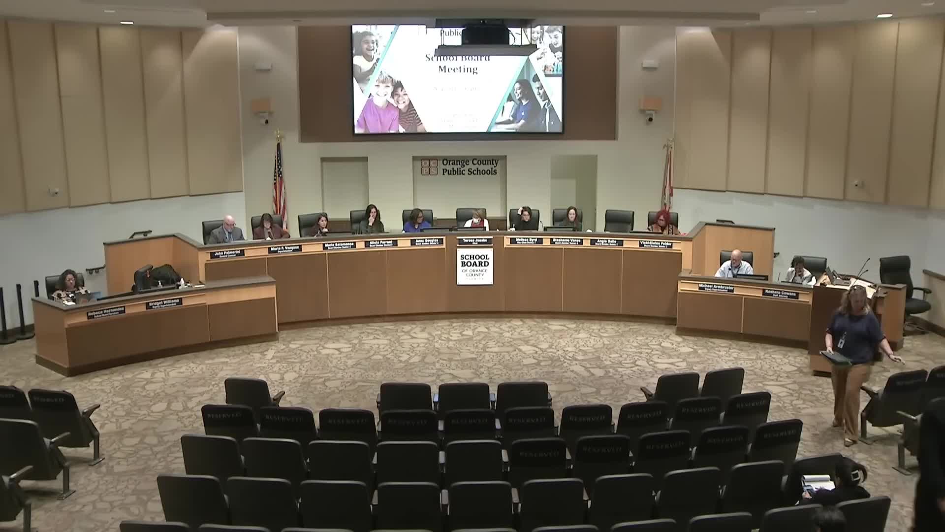 Orange County School Board approves two revised policies, reorganizes leadership and renames technical college event center