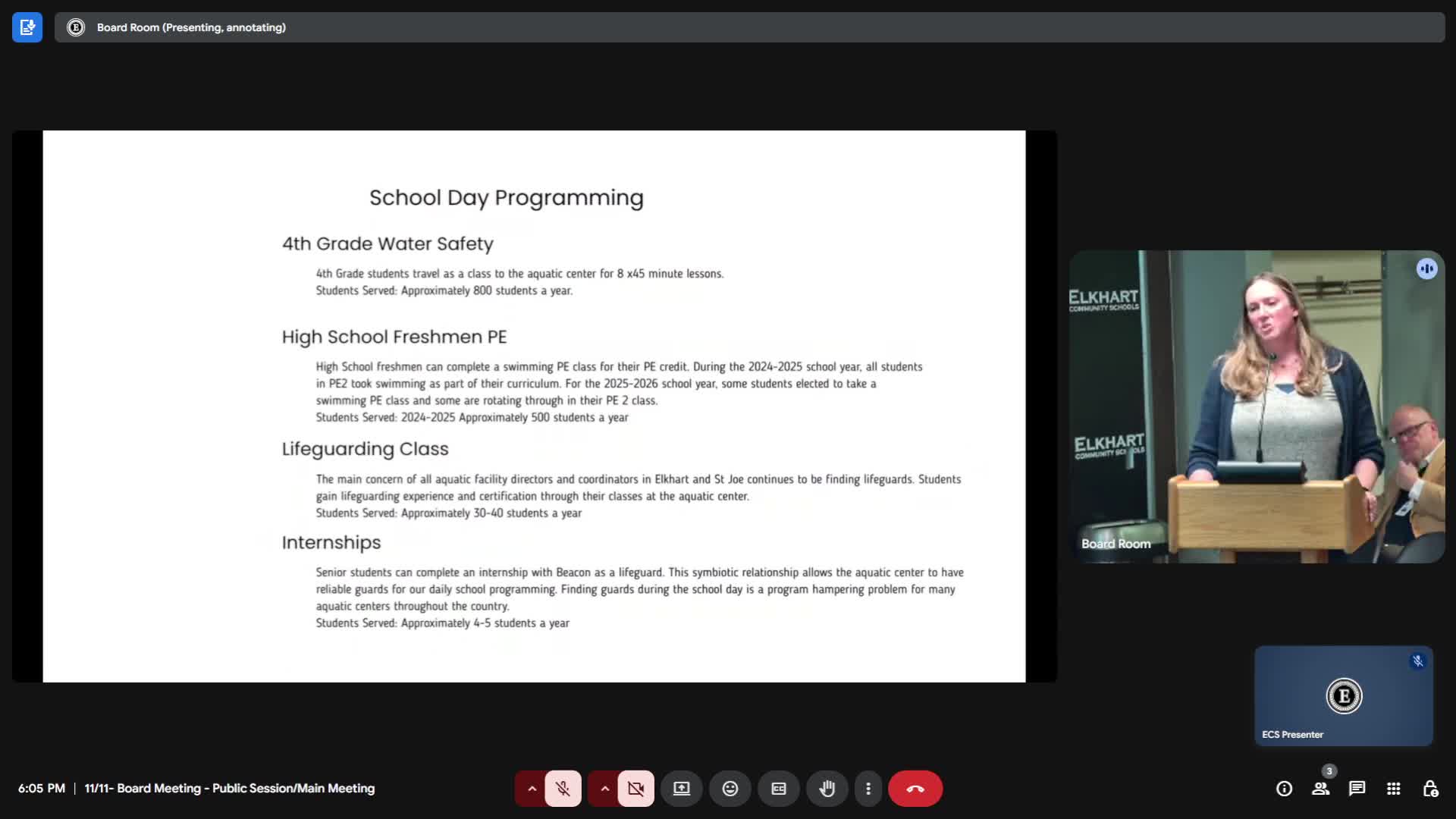 Elkhart board hears aquatics update as district expands water-safety, lifeguard training and competitive programs